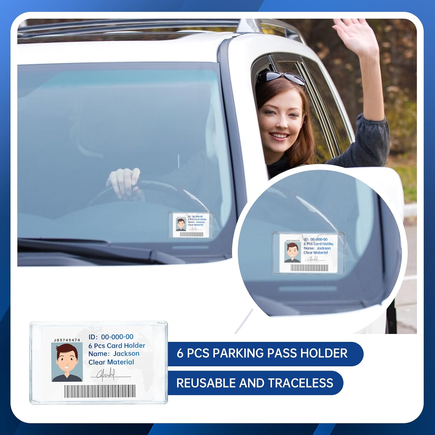 6 Pcs 2.4x4 Inch Windshield Sticker Holder Self-Adhesive Car Business Card Holder Display Clear Parking Pass Holder Parking Permit Holder Auto Registration and Insurance Sleeve for Car Windshield