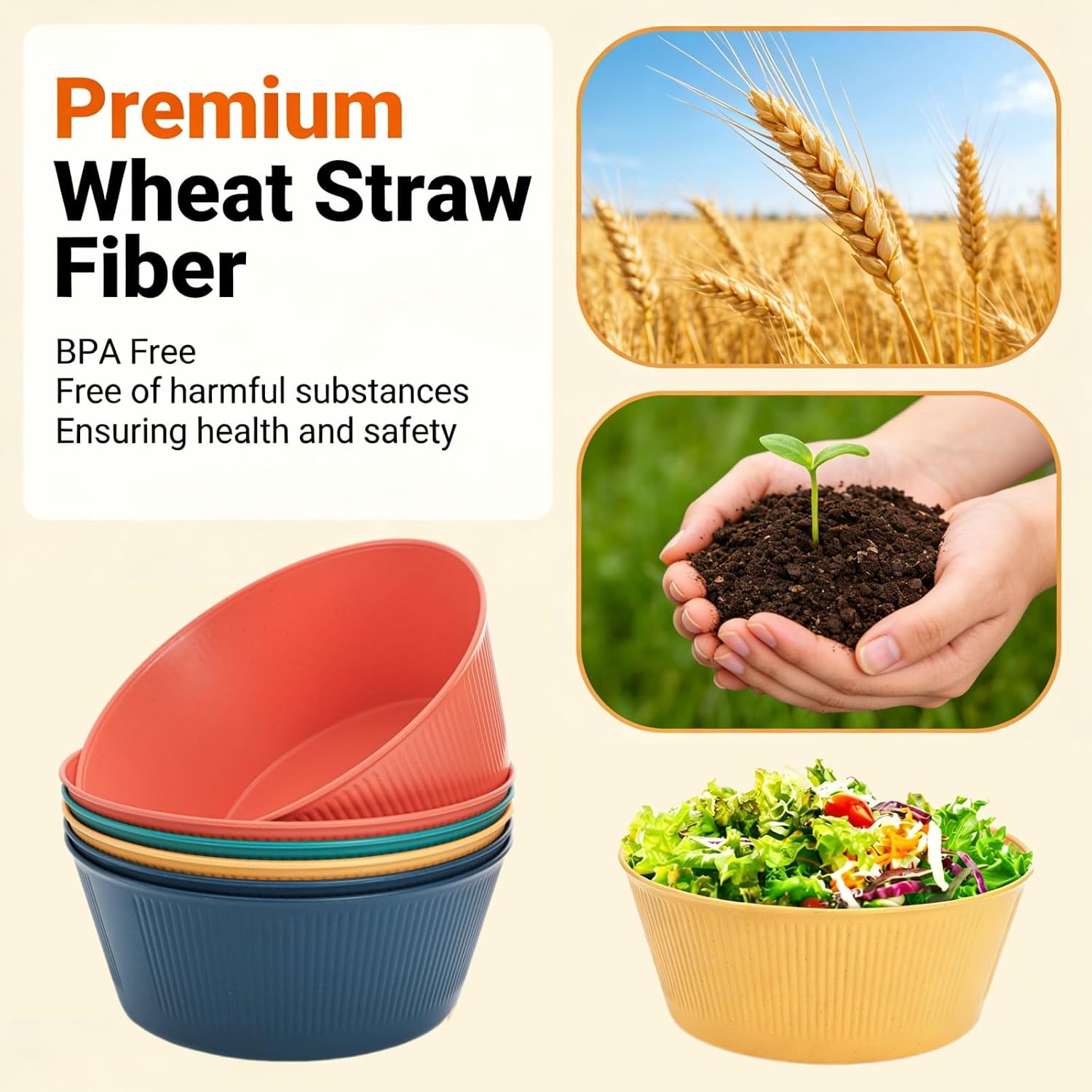 Cididu Set of 12 Large Unbreakable Cereal Bowls, 57 Oz Wheat Straw Bowl, BPA Free Salad Dessert Serving Bowl for Soup Oatmeal Fruit, Stackable Big Bowls for Camping Party, Microwave Dishwasher Safe image 5