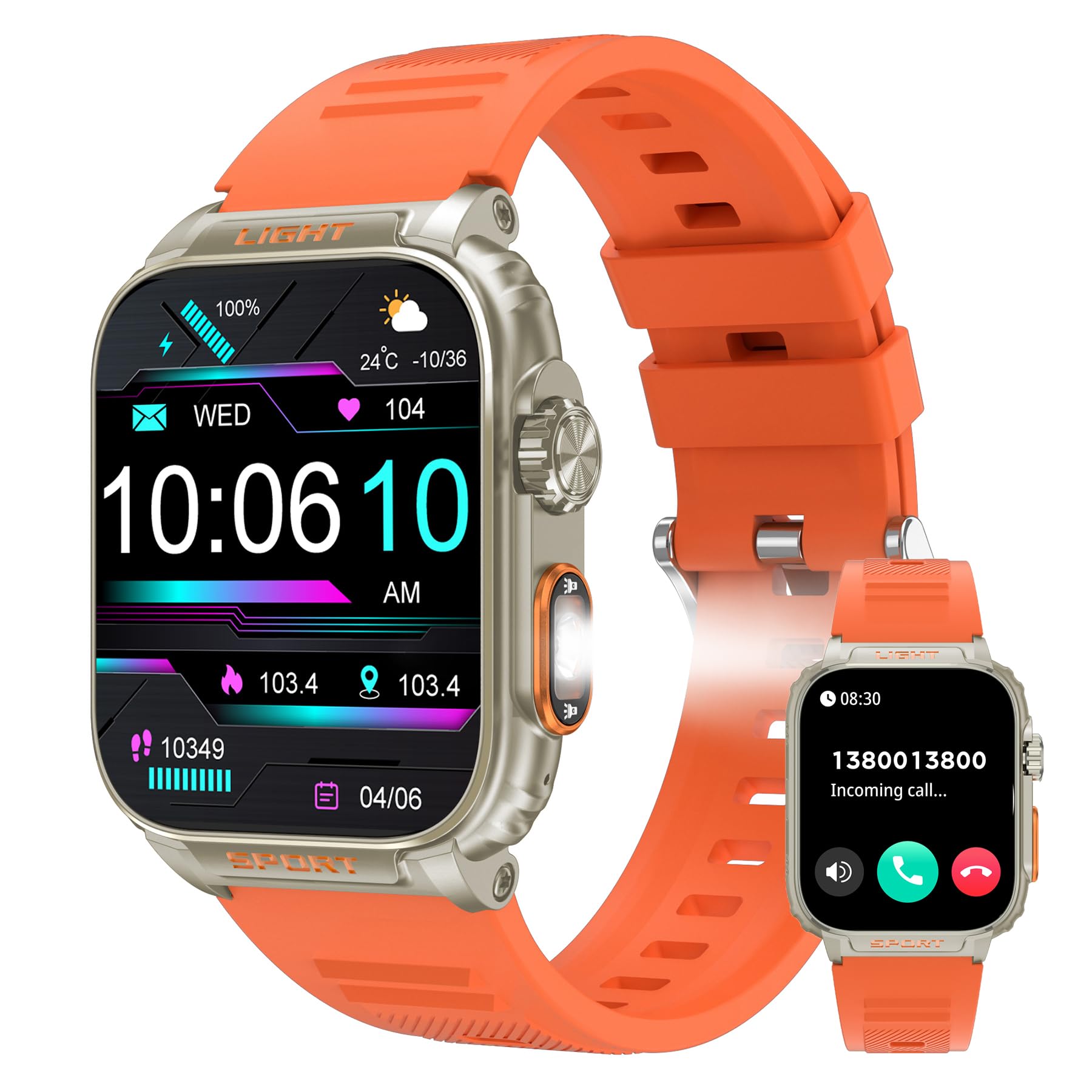 VIRAN Smart Watches for Men 1 91 AMOLED Smartwatch with Flashlight and Heart Rate SpO2 Sleep Tracker 100