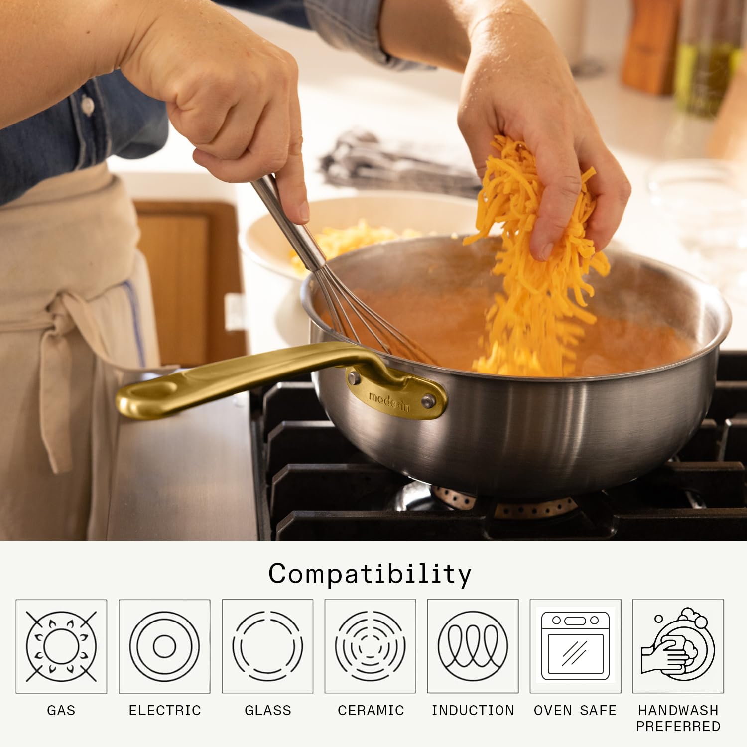 Made In Saucier Pan - Stainless Steel, Antique Brass -4