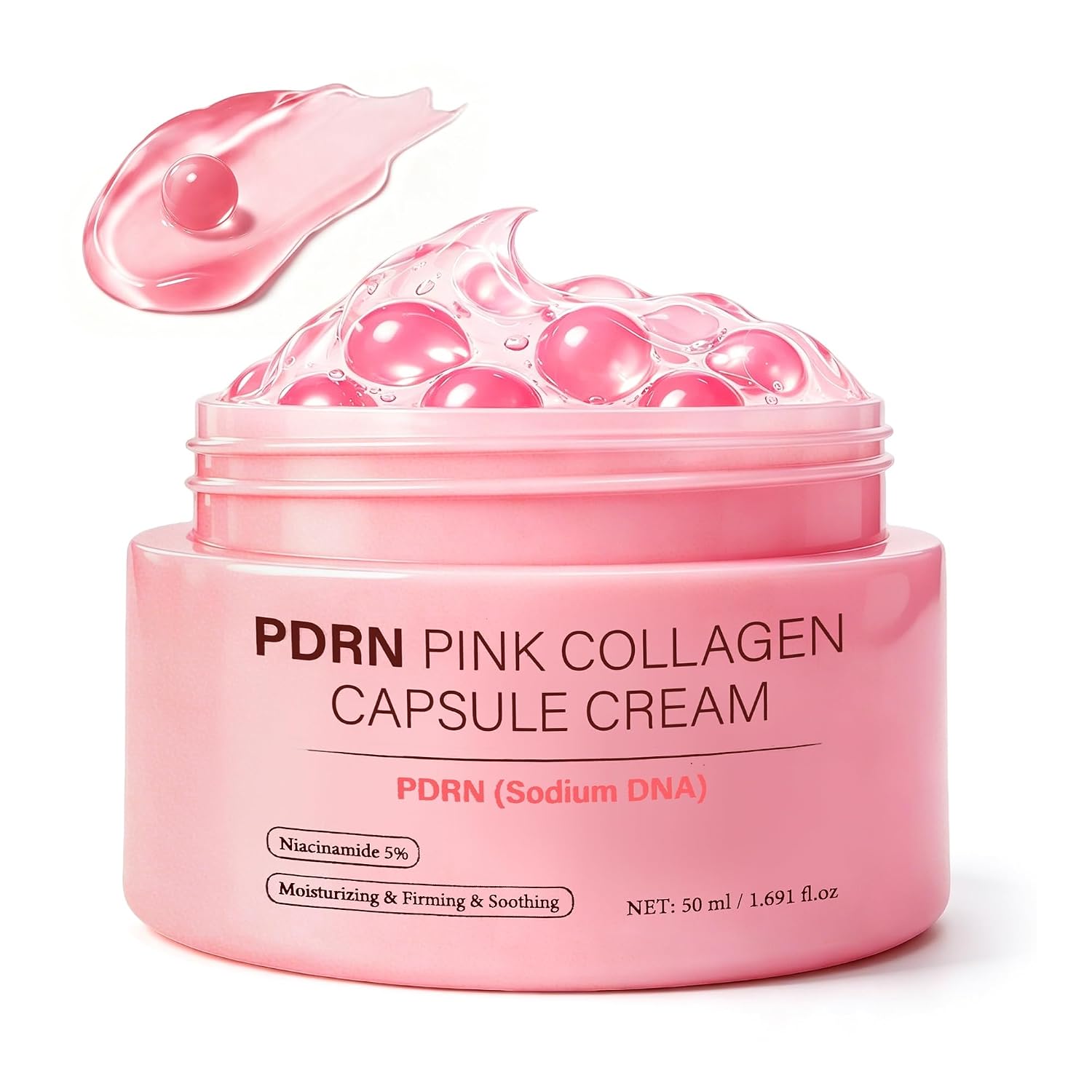 PDRN Capsule Cream, Salmon DNA PDRN Pink Collagen Cream with Hyaluronic Acid Niacinamide, Gel Face Moisturizer for Deep Hydration Firming Plumping Smoothing, Uneven Skin Tone and Texture, 1.69 fl.oz