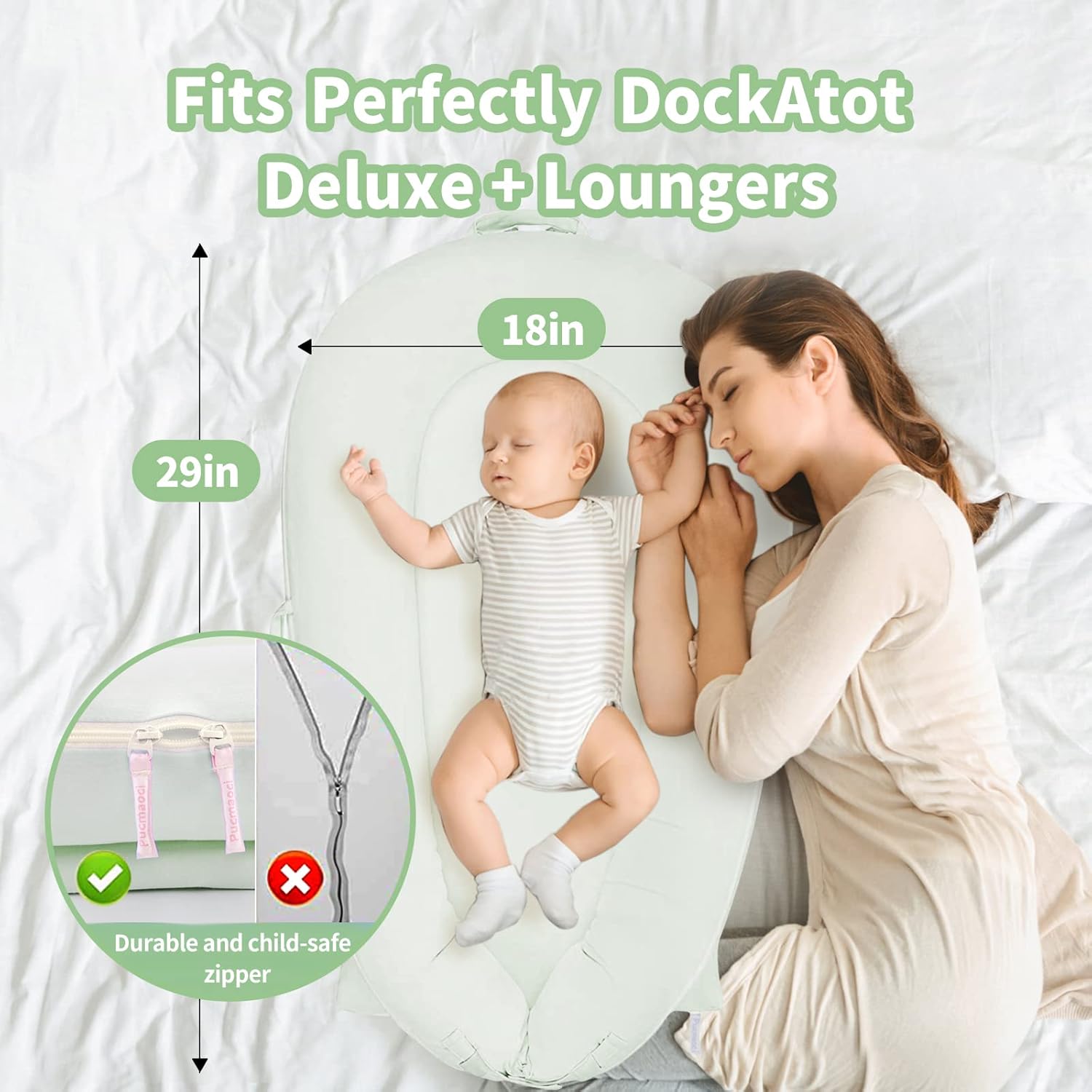 Organic Replacement Cover for Dockatot Deluxe+ Docks with Waterproof Pad Certified Organic Cotton Protects Against leaks Premium Quality Spare Cover (Cover Only) (Green)