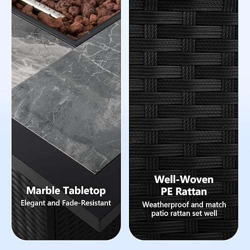 Miniatura 3 de Tangkula Patiojoy - Mesa de mimbre de propano para patio de 52 pulgadas, mesa de fuego de gas para exteriores de 50,000 BTU con encendido