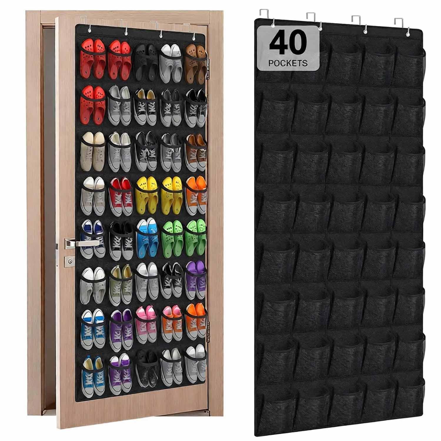 JUNXINSHUN 40 Large Mesh Pocket Over the Door Shoe Organizer,Hanging Shoe Rack for Door,Shoes Organizer Hanger with Large Capacity (black)