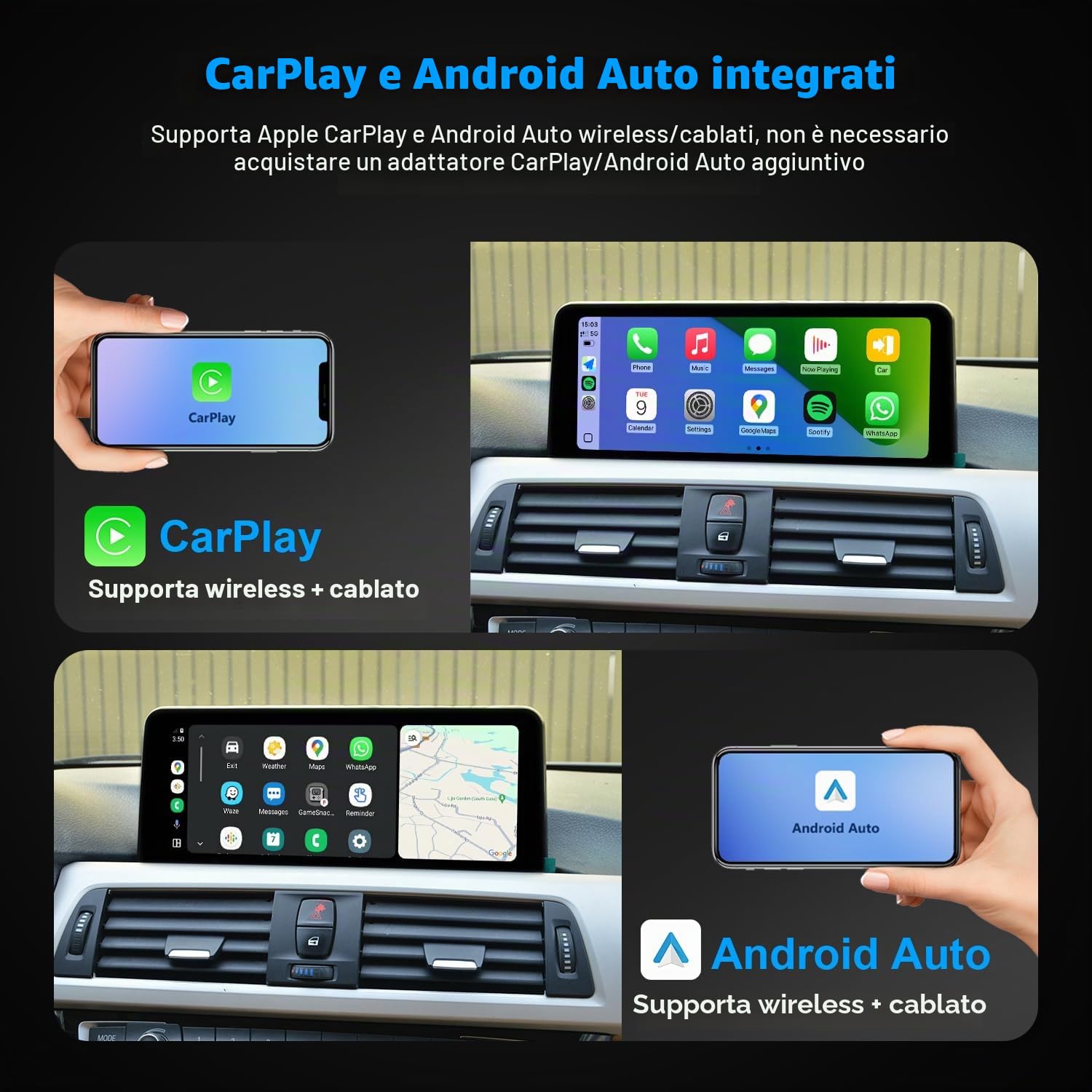 PEMP Schermo Linux per BMW F30 F31 F32 F33 F34 F35 F20 F21 F22 2012-2017 sistemi ID4 NBT CIC, CarPlay cablato/wireless compatibile iOS 26 e Android Auto, accessori autoradio per 320i 328i