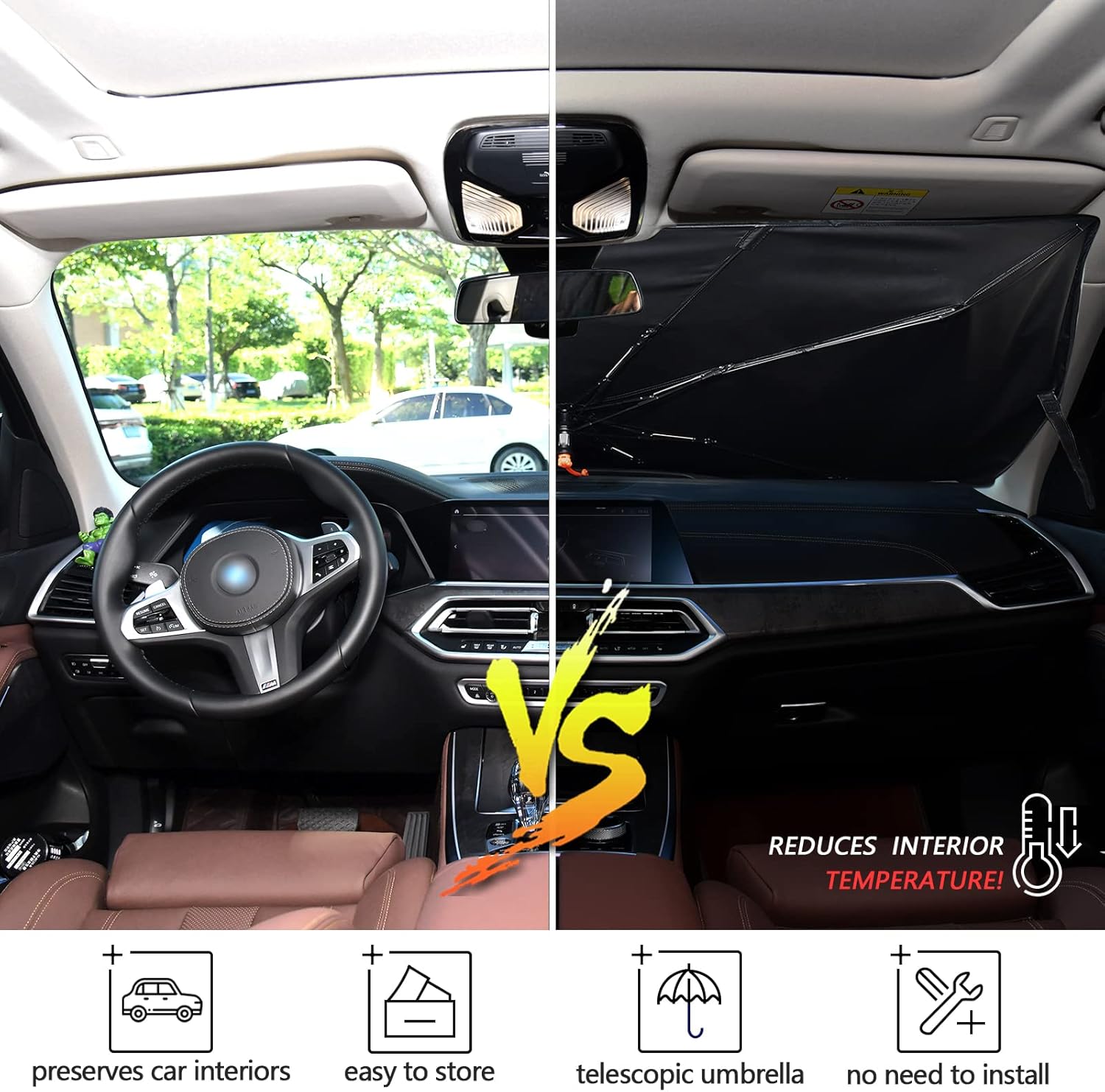 Car Sunshades for Windshield Umbrella Retractable Foldable SUV Dog Pool Auto Sunshield Car Sun Shade Sun Visor Blocks UV Rays