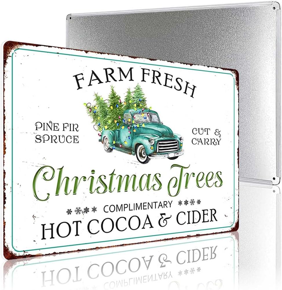 Christmas Tin Sign Christmas Tree Poster White Decorations Vintage 8X12 Inch Metal Hanging Plaque Art Wall Decor for Home Farmhouse Coffee Bar Kitchen image 3