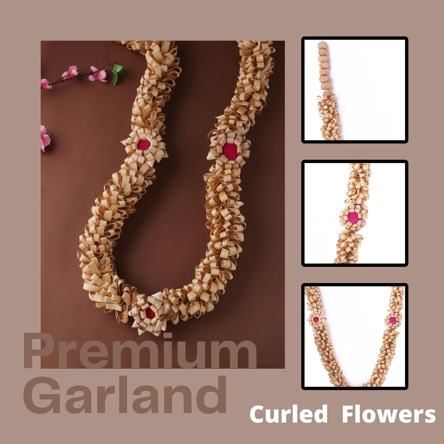 RDK Sandalwood Processed Photo Frame Haar Mala | Chandan Scented Wooden Chaal | Wooden Garland for Photos of Loved Ones|Traditional Mala for God, Ancestors and Pitra, Pooja Room (30 Inches)