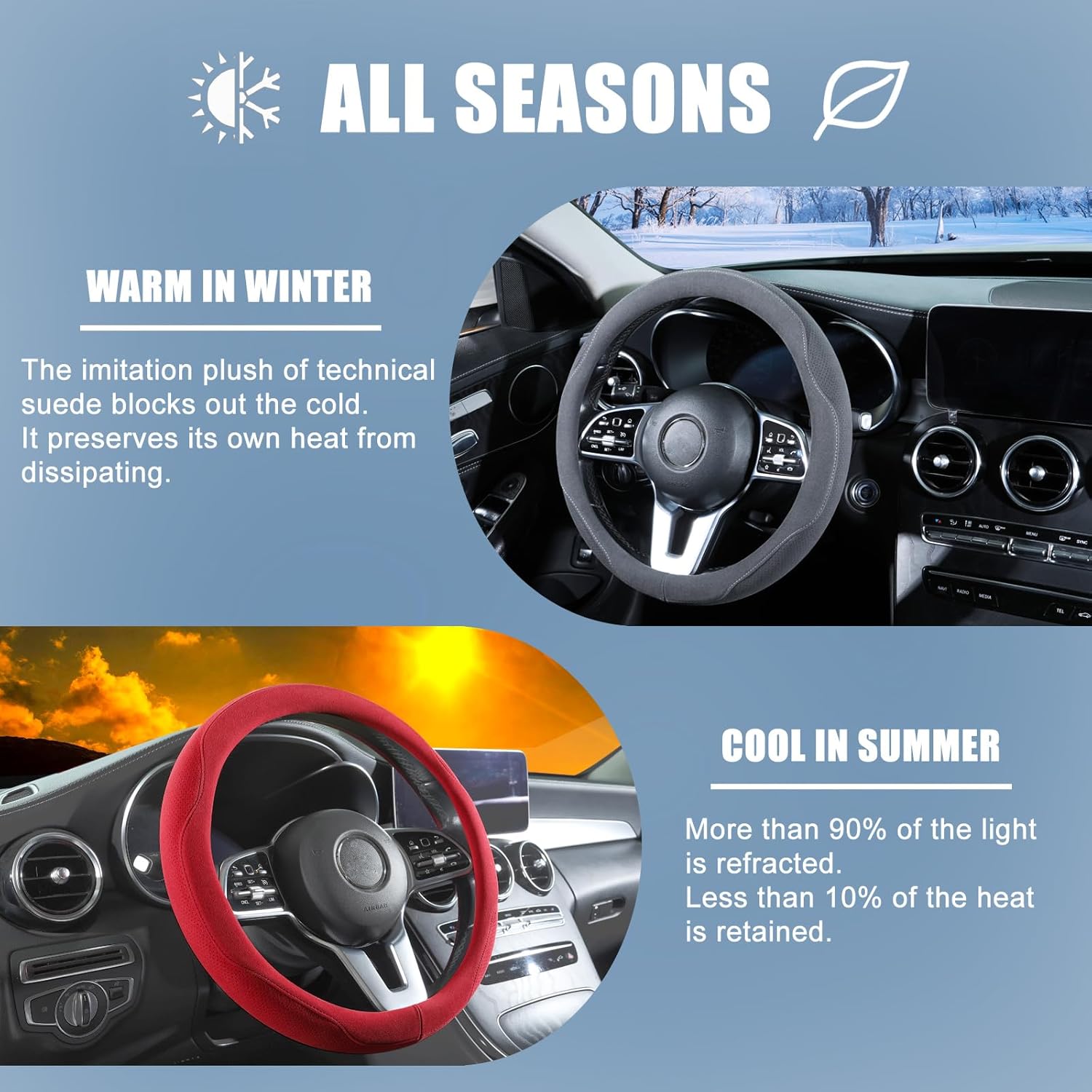 Red Suede Steering Wheel Cover, Breathable Non-Slip Sweat-Proof Wear-Resistant No Pilling, Warm in Winter and Cool in Summer, Universal 15 inch - Image 5