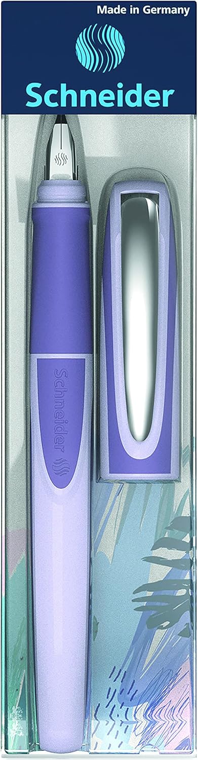 Schneider Ray Fountain Pen M (Medium), Refillable, Lavender Barrel, Royal Blue Erasable Ink Cartridge, Pack of 1 Pen (168208)