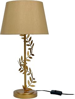 Relaxdays Table, metal base, fabric shade, E27, H x D: 55 x 27 cm, warehouse vine, table with cable, living room, gold