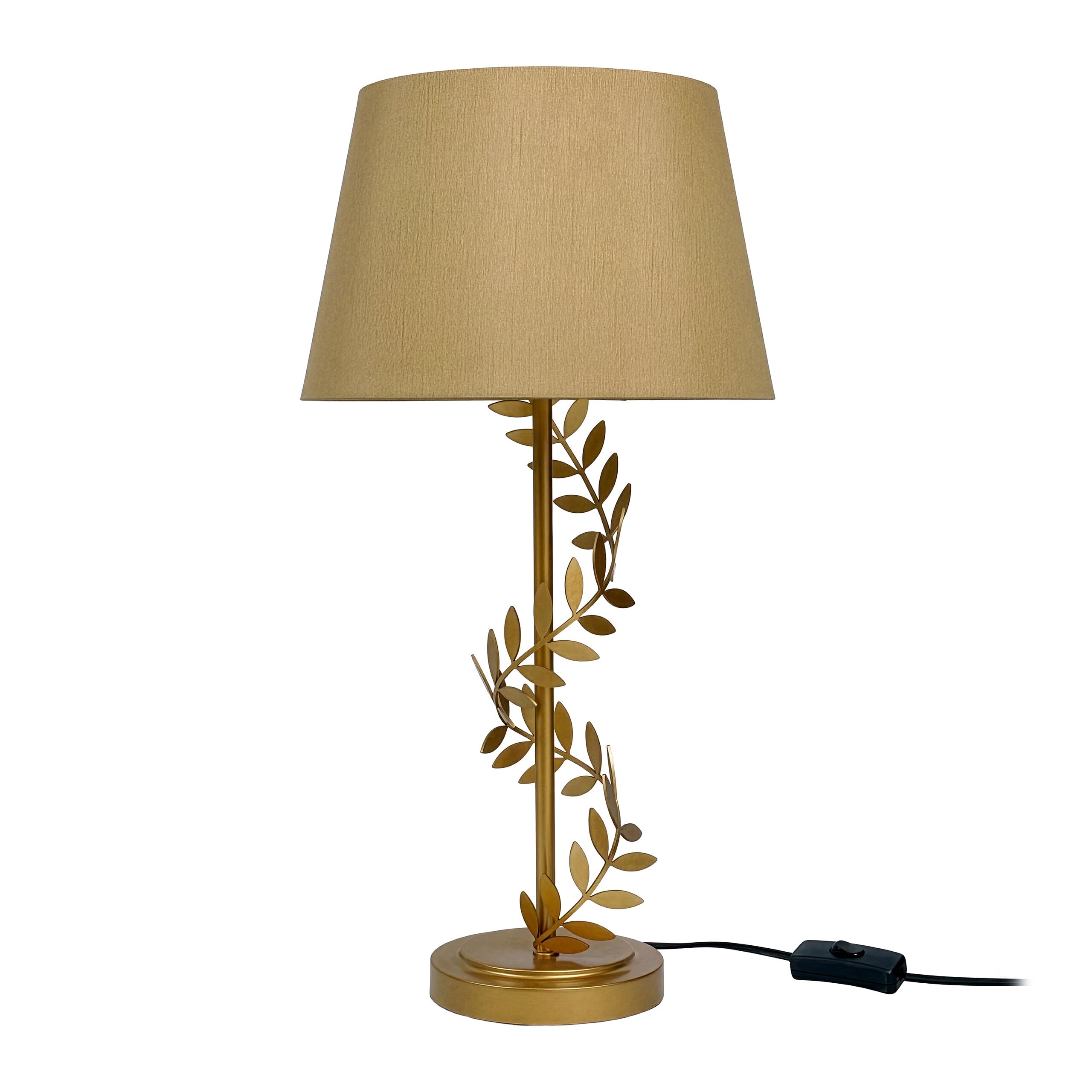 Relaxdays Lampada da Tavolo, Base in Metallo, Paralume in Tessuto, E27, HxD: 55x27 cm, Oro
