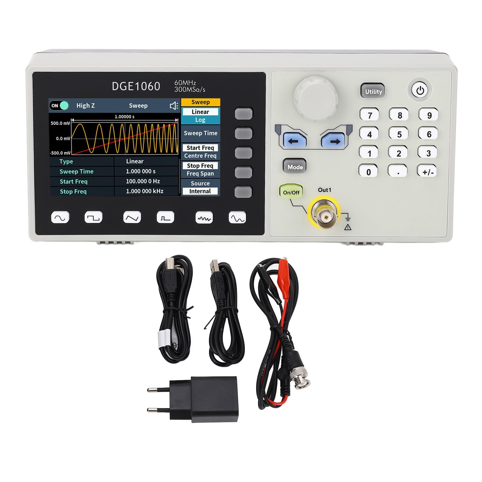60MHz Signal Generator, Breiter Frequenz Bereich 1uHz Bis 60MHz mit 160 Willkürlichen Wellenformen, für Elektronische Experimente Kommunikation Tests (EU -Stecker)