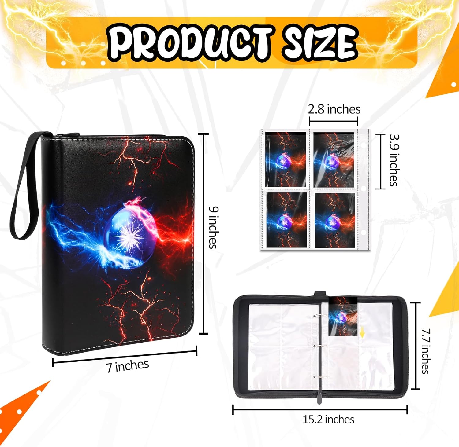 400 Pocket Trading Card Binder with 50 Removable Sleeves, Portable Zippered Card Holder, Collection Album Book Case Storage for MTG, TCG, Sports, Game Cards (Purple Ball)