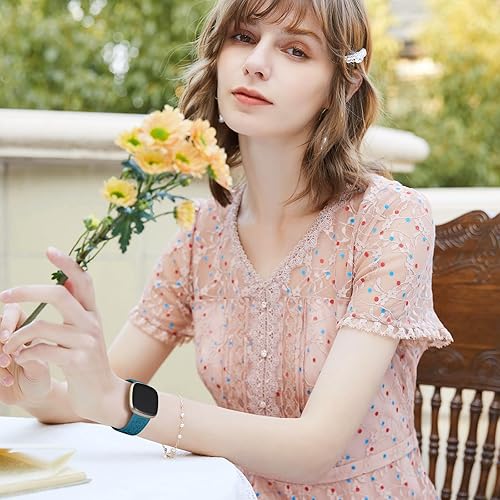 Vista 21 de Bandas grabadas con flores compatibles con correas Fitbit Sense/Fitbit Versa 4/Fitbit Versa 3/Sense 2 1 para mujer, bonita correa de repuesto