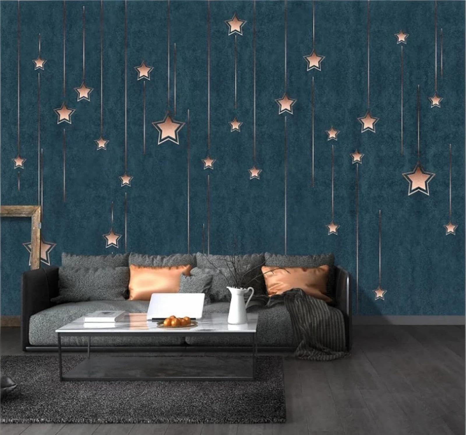 Wallpaper-3D-Xlm 300Cm×210Cm(B×H) Retro Minimalist Cartoon Star Pattern 3D Wallpaper Easy Install Feature Office Living Room Sofa Bedroom Tv Background Wall Decoration-300Cm×210Cm