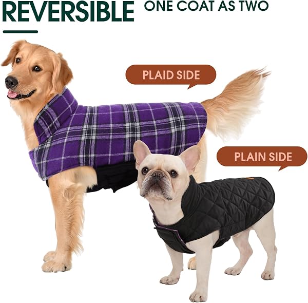 Kuoser Waterproof Dog Coat, Reversible Dog Jacket for Large Dogs, Adjustable Durable Doggie Winter Coat for Groowing Puppies Warm Puppy Cold Weather Apparel, Purple XS - 4