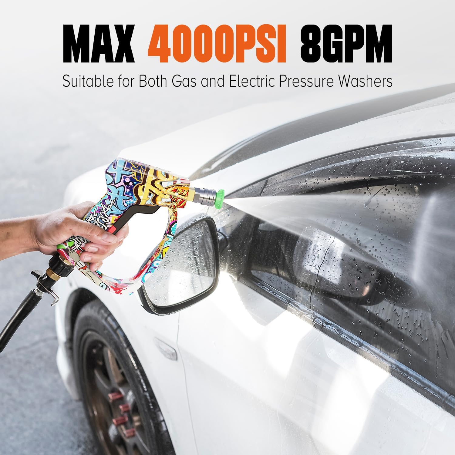 Short Pressure Washer Gun, High Pressure Washer Gun 4000 PSI M22-14mm & 3/8" Connect Car Accessories Car Washing Gun Car Detailing Kit with 5 Spray Nozzle, 1/4" Quick Connector Coupler for Foam Cannon - Image 2