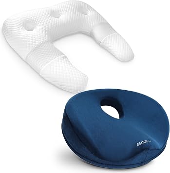 SAHEYER Pillow for Side Sleeper, Body Pillow for Adults Memory Foam Pillow, U-Shaped Contoured Support for Neck, Back, and Shoulder Pain Relief with Removable Washable Cover-Blue