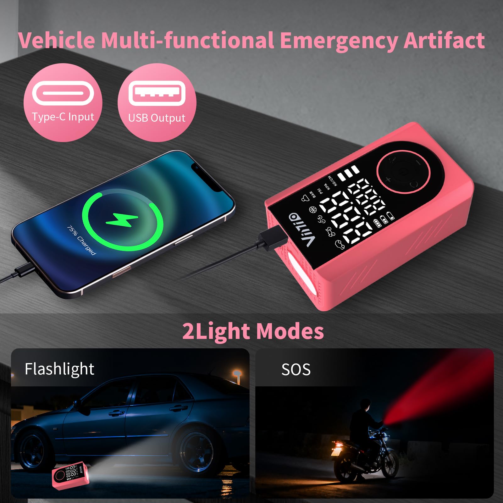 Vinid Tire Inflator Portable Air Compressor LED Digital Display Auto Shut-Off 5 Models 150 PSI Air Pump for — view 5