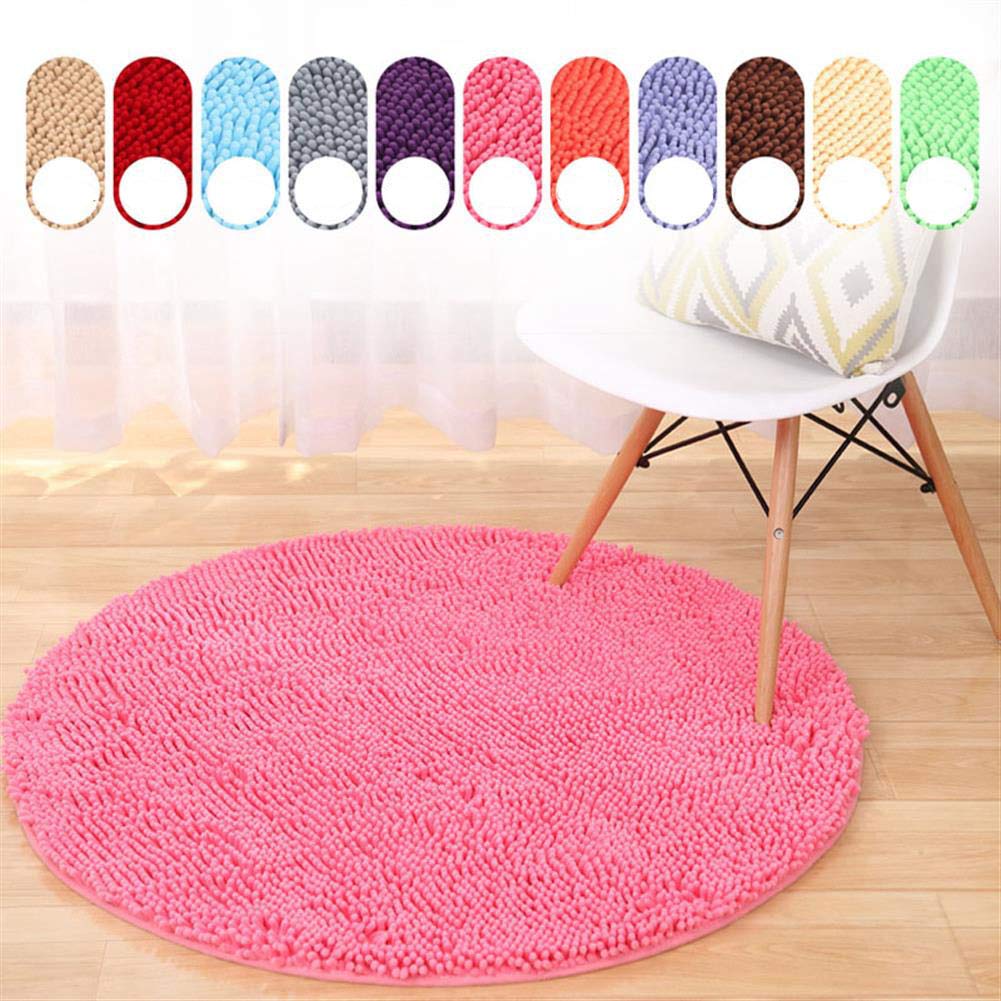 Tapis Rond en Chenille, Tapis de Bain en Chenille Shaggy antidérapant Tapis de Salle de Bain en Microfibres Souples avec Absorbant d'eau, Lavable en Machine,Rose,120cm