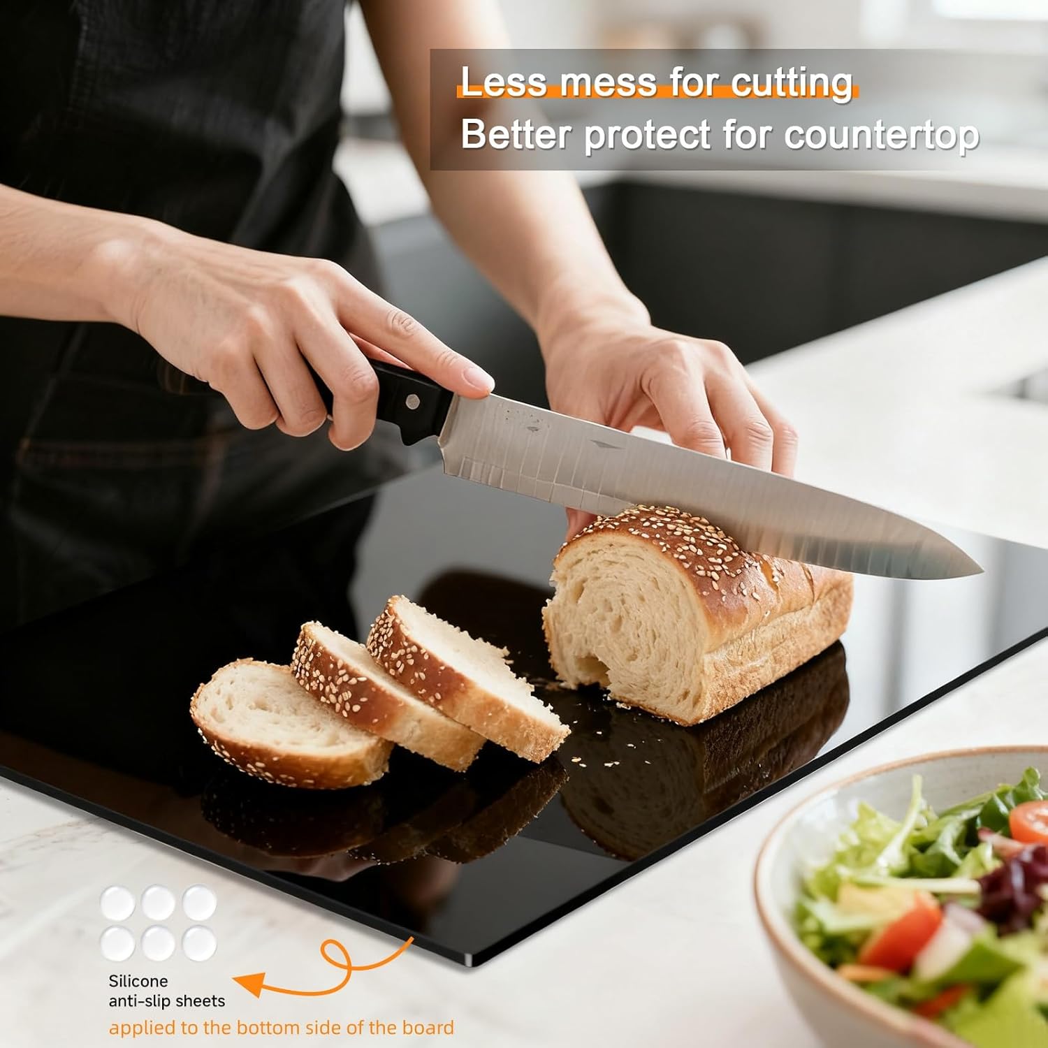 Black Cutting Boards for Kitchen, Large Acrylic Cutting Board with Counter Lip Countertop Protector, Non-Slip Tablas Para Picar Cocina, Kitchen Decor Apartment Essentials House Warming Gifts(24"x18")