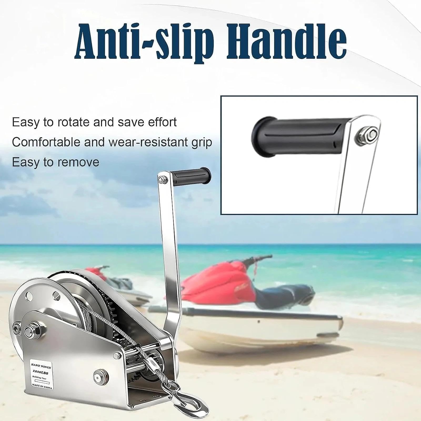 Cabrestante Manual de Acero Inoxidable con Freno Automático | Polipasto Manual con Freno Automático y Cable de 10m, Cabrestante de Arrastre para Remolque, Barco y Carga