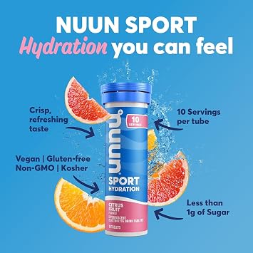 Nuun Sport Electrolyte Tablets with Magnesium, Calcium, Potassium, Chloride & Sodium, Gluten Free & Vegan, Citrus Fruit, 4 Pack (40 Servings Total)