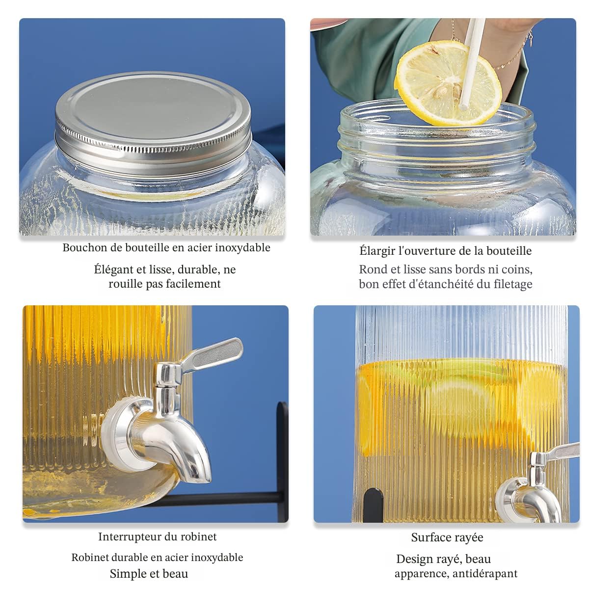 Jarre En Verre Avec Robinet Berglander Distributeur Boisson En Verre 1 Gallon, Large Ouverture Recipient Cocktail