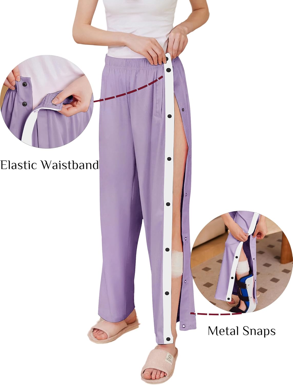 Deyeek Women's Tear Away Pants Side Split Snap Open Bottom Sweatpants Leg Breakaway Post Surgery Pants with Pockets - Image 4