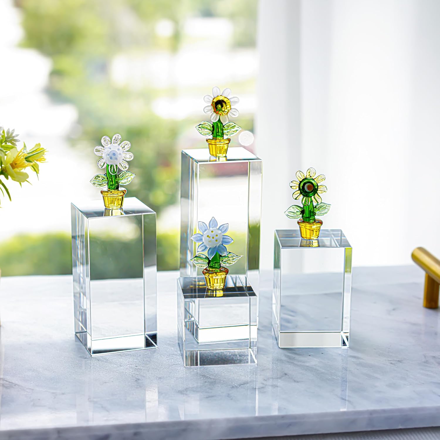 ZEERSHEE 4pc Clear Glass Cube Display Blocks - Square Crystal Stands for Jewelry, Collectibles, Cosmetics & Crafts (1.6-3.9in Sizes)