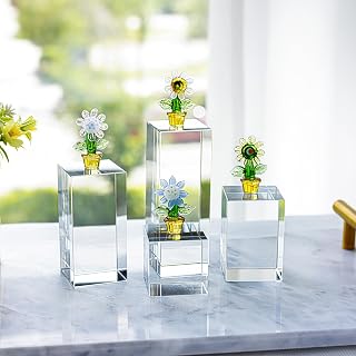 ZEERSHEE 4pc Clear Glass Cube Display Blocks - Square Crystal Stands for Jewelry, Collectibles, Cosmetics & Crafts (1.6-3.9in Sizes)