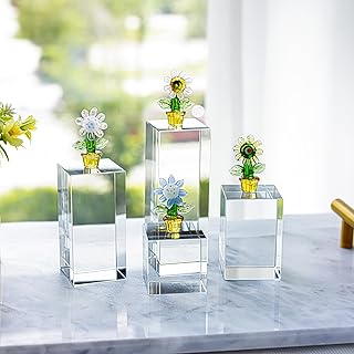 ZEERSHEE Juego de 4 bloques de exhibición de cubo de cristal transparente, soporte de exhibición de vidrio cuadrado para coleccionables, arte artesanía, bases sólidas transparentes para joyas