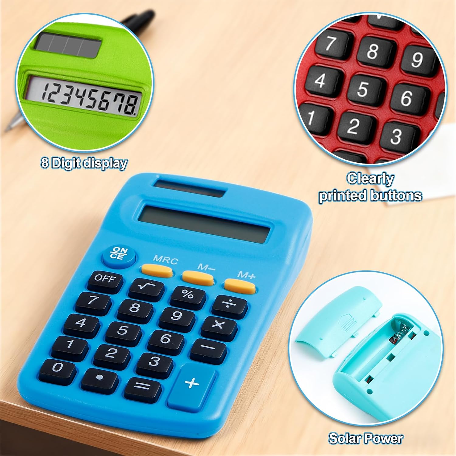 18 Pack Pocket Size Mini Calculators, Solar Dual Power Basic Calculator, 8 Digit Display Colorful Calculators, Small Calculator for Office Home Desktop Accounting Tools, 6 Colors