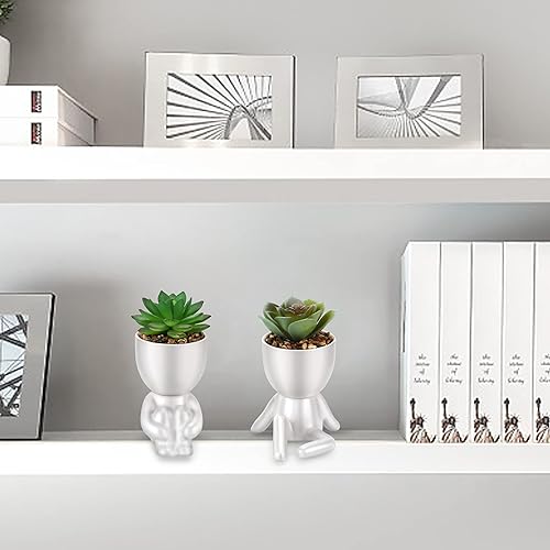 Miniatura 6 de Suculentas falsas, mini plantas suculentas artificiales en blanco, modernas macetas de cerámica con forma humana, bonita decoración de escritorio