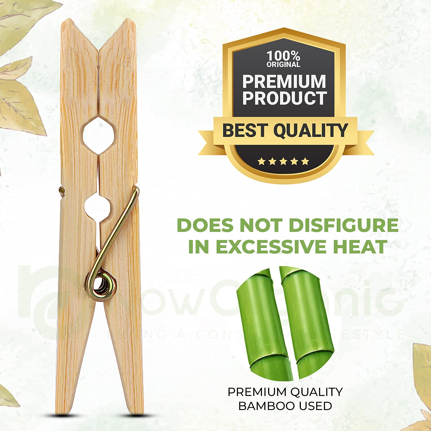Now Organic Premium Heavy Duty Bamboo/Wooden Cloth Clips/pegs of 50 Clips Inside Free Reusable Muslin potli Small Size Single Pack of (1) (100) 4