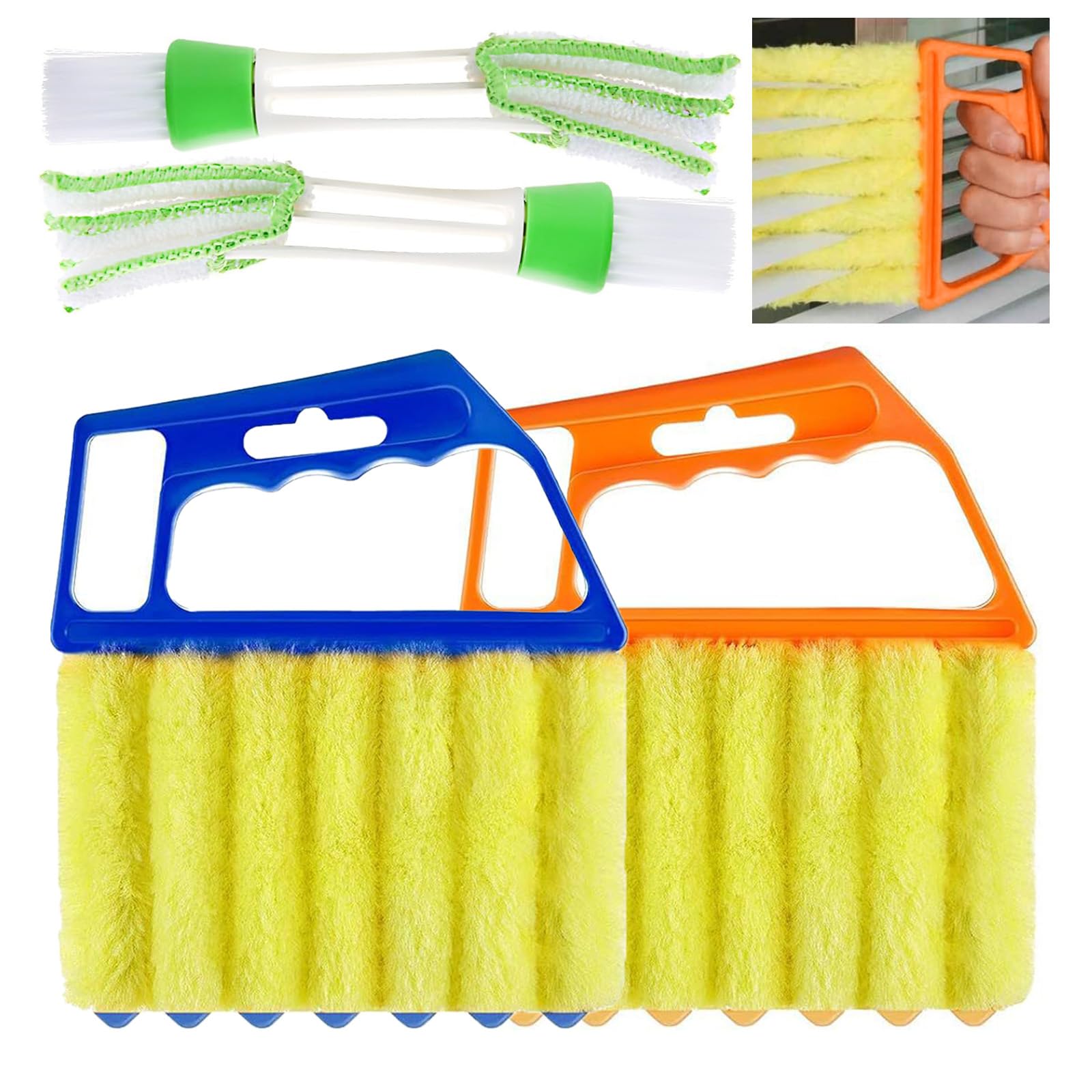 4Pcs Window Venetian Blind Cleaner Duster Tool,Venetian Washable Mini Handheld Brush,7 Fingers Dusting Cleaner and Air Vent Cleaner for Wood Blinds,Air Conditioner Vents,Fans Vents