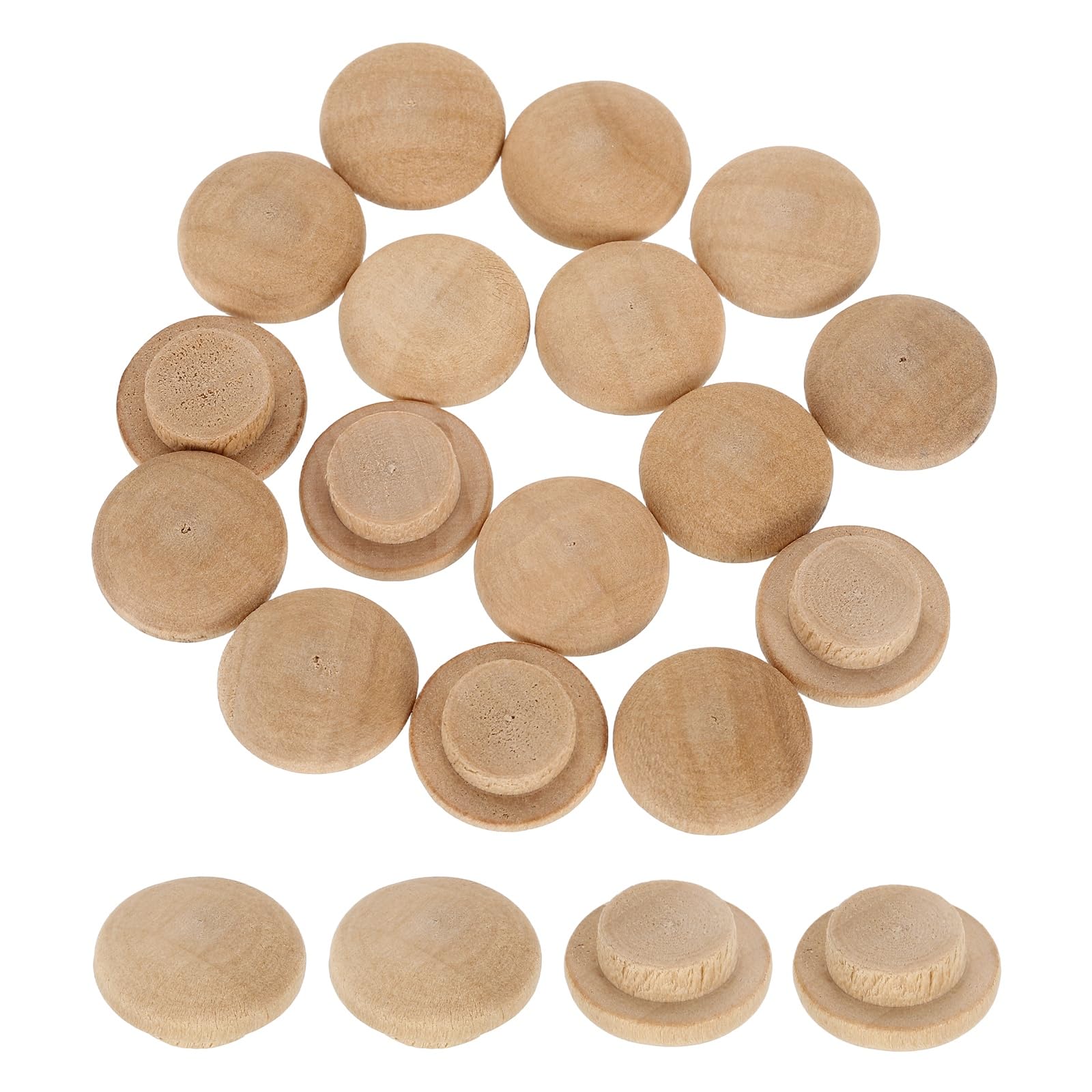 sourcing map 40Pcs Wood Button Plugs, 10mm / 0.39" Hardwood Screw Hole Plug Mushroom Wooden Caps Buttons Beech Wood Plug for Furniture Woodworking Craft Decor (15mm x 10mm)