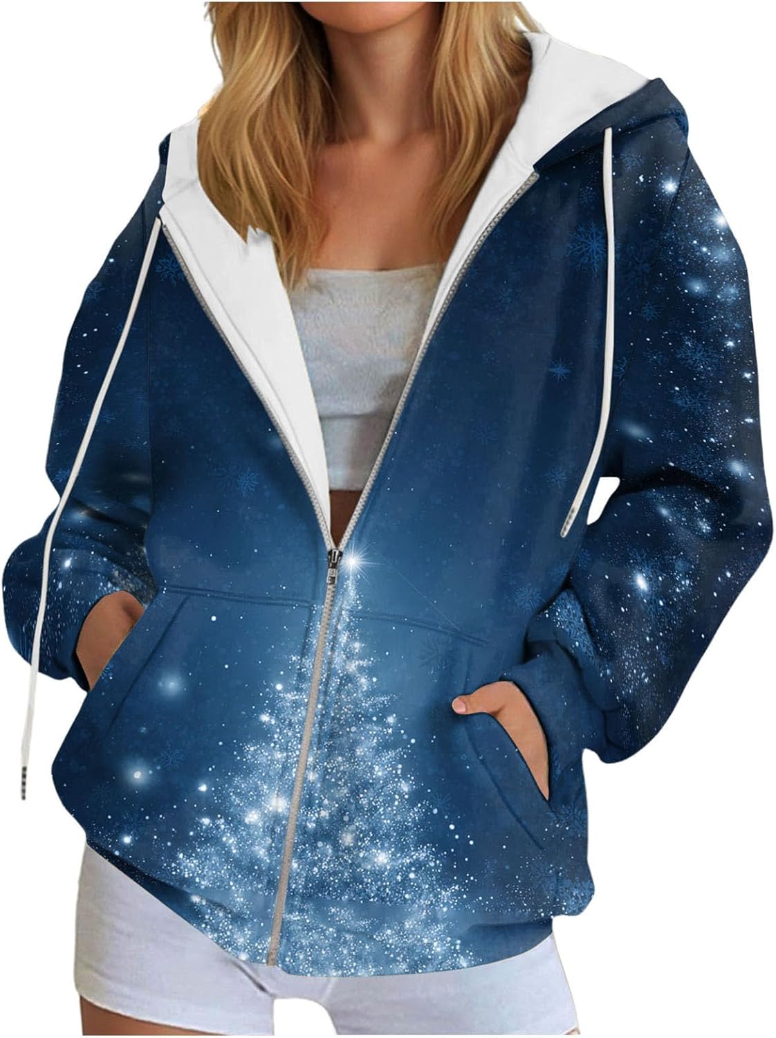 Christmas Hoodies for Women Ugly Christmas Sweater Cute Long Sleeve Crewneck Zip Up Pullover Tops for Fall Winter Outfits