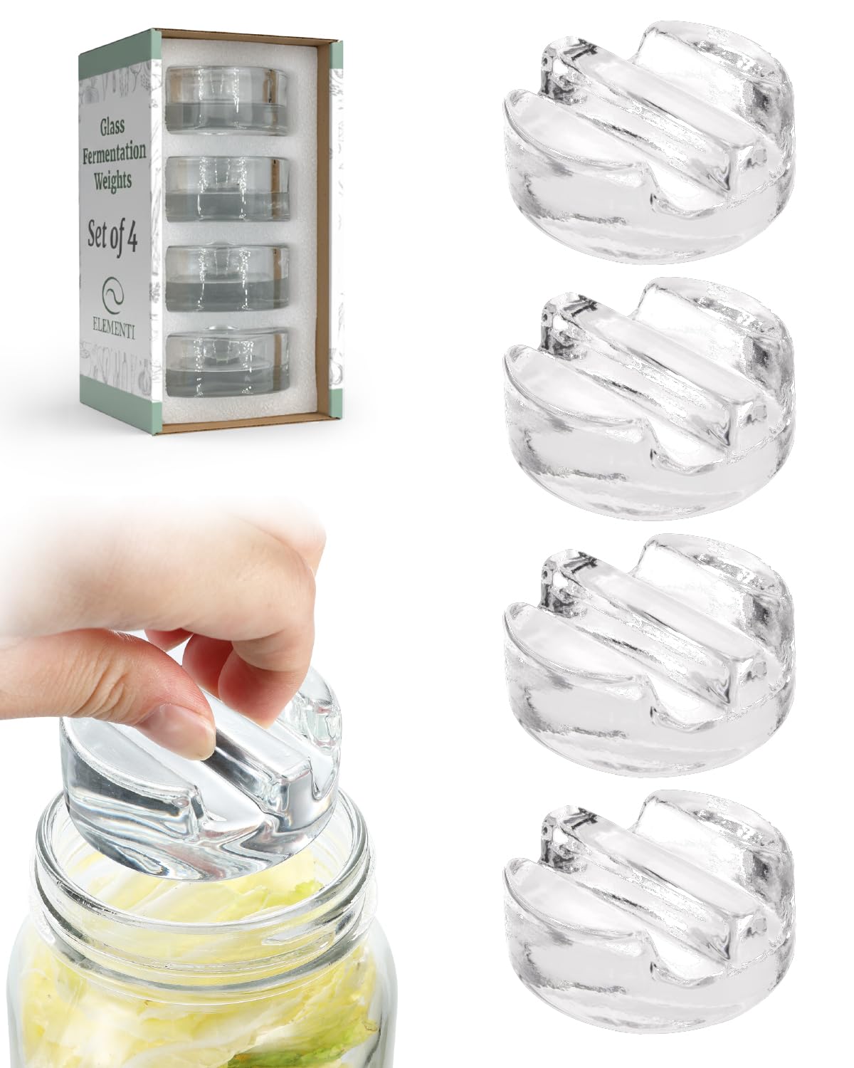 Fermentation Weight Set of 4 - Glass Fermentation Weights for Mason Jars (Wide Mouth), Perfect for Glass Jar Fermentation, Pickling Kit, Glass Weights for Fermenting Weights, Canning Weights