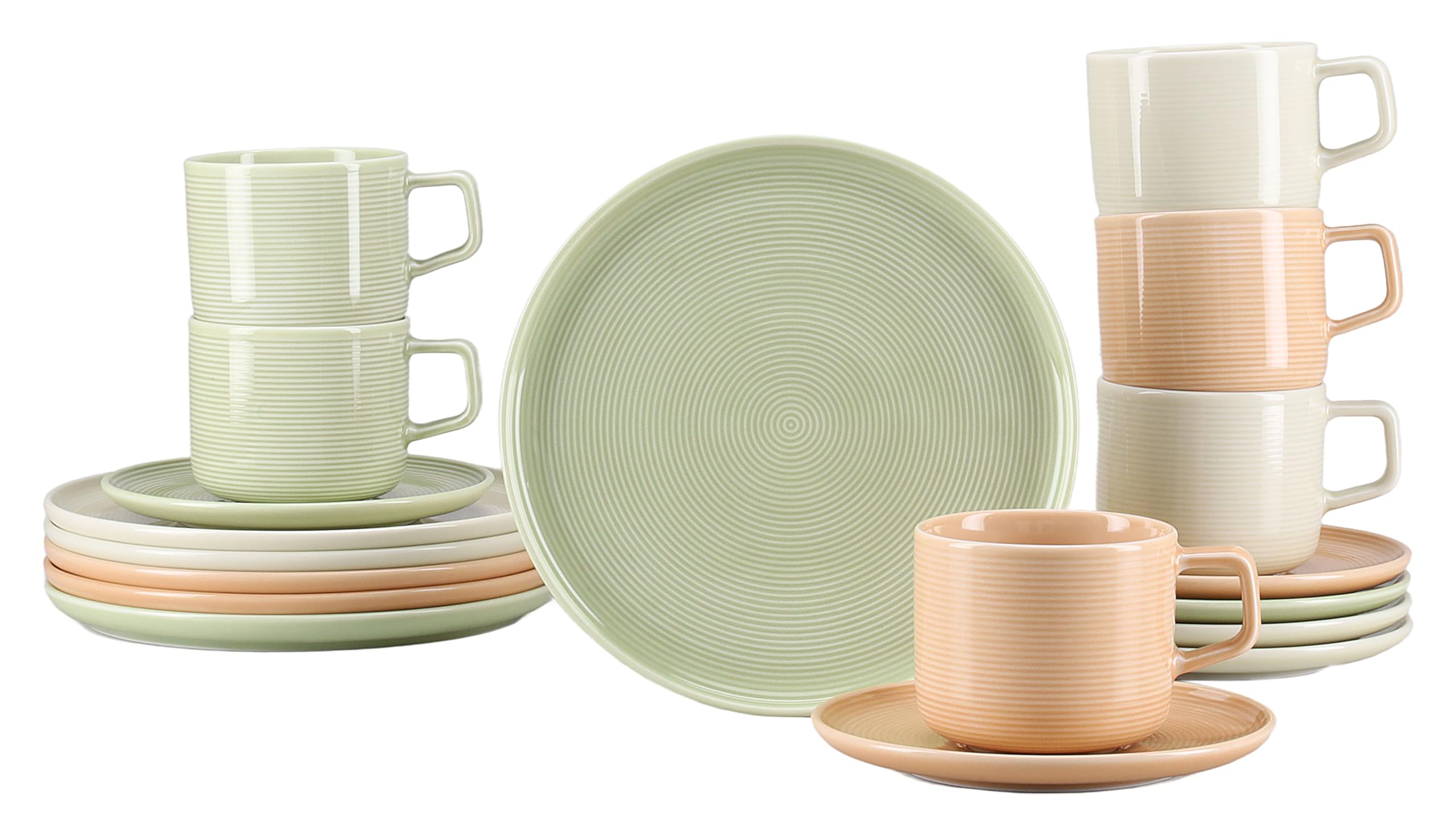 CreaTable, 25074, seria Session Romance, 18-częściowy zestaw naczyń dla 6 osób, porcelanowy serwis do kawy, nadaje się do mycia w zmywarce i używania w kuchence mikrofalowej, Made in Europe