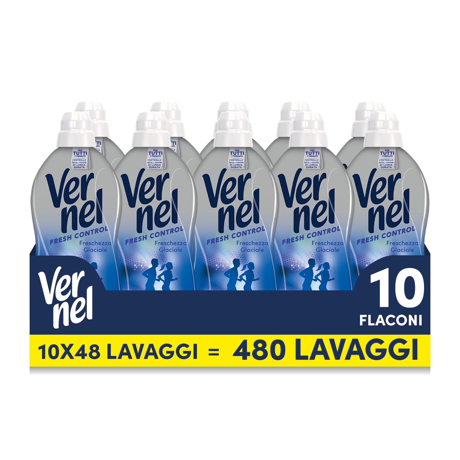 Ammorbidente Concentrato Vernel Fresh Control Freschezza Glaciale (10 x 48 lavaggi), Ammorbidente Concentrato per Tutti i Tessuti, con Controllo degli Odori di Lunga Durata