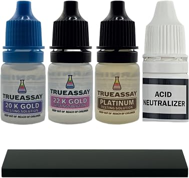 Gold, Platinum, Acid Neutralizer Testing Kit 150-200 Tests 20k 22K Platinum Acid Neutralizer Solutions with 2x4 Test Stone Precious Metal Tester Real/Fake Check Analysis Analyzer Kit