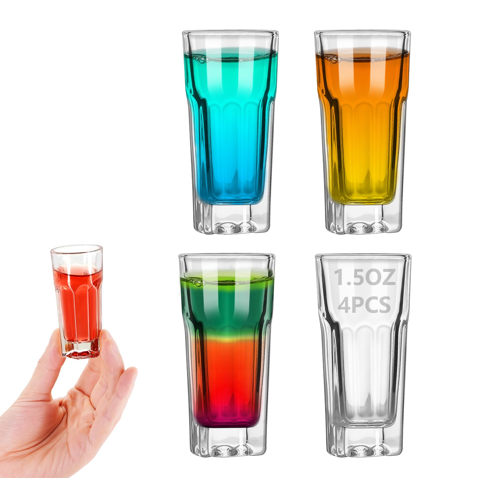 4Pcs 1.5 Ounce Shot Glasses Heavy Base, Small Liquor and Spirit Glasses, Durable Tequila Bar Glasses For Alcohol and Espresso Shots, Shooter Glass Set 1.5oz / 45ml (4)