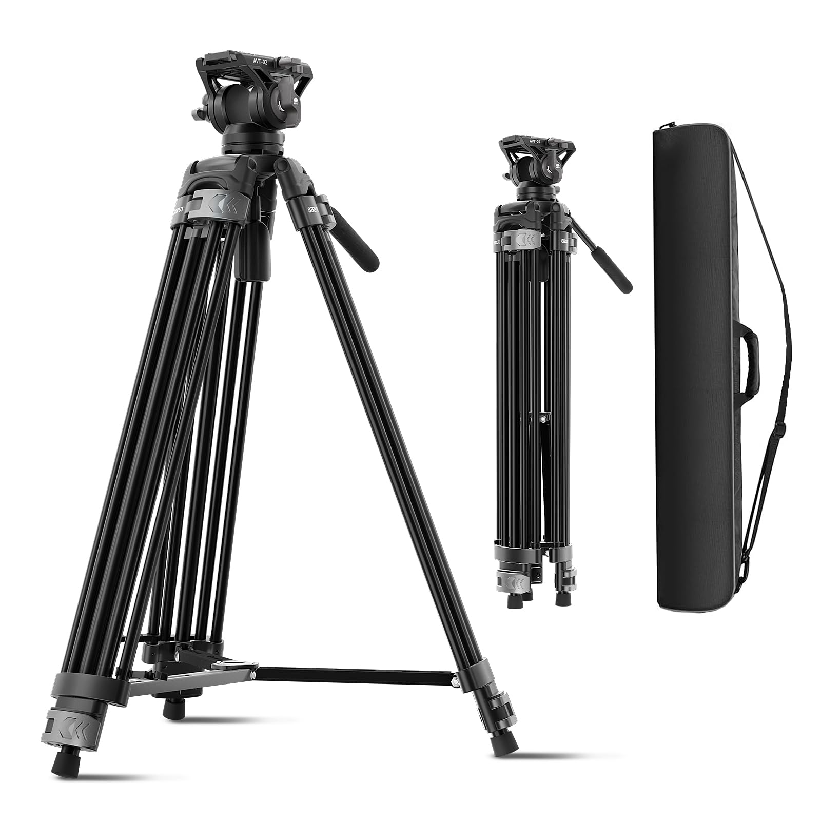 Trépied vidéo Robuste SIRUI avec tête Fluide – Construction Durable en Alliage d'aluminium, Hauteur réglable pour Un Enregistrement vidéo Fluide, Support Stable 22,0 LB (AVT-02)
