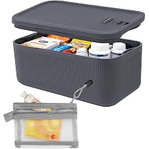 Lock Box for Medication, Medicine Lock Box with Small Mesh Zipper Pouch, Lockable Storage Box with Code for Phone Medicine Snack, BPA-Free Lock Box for Fridge, Home, Office, School, Gift