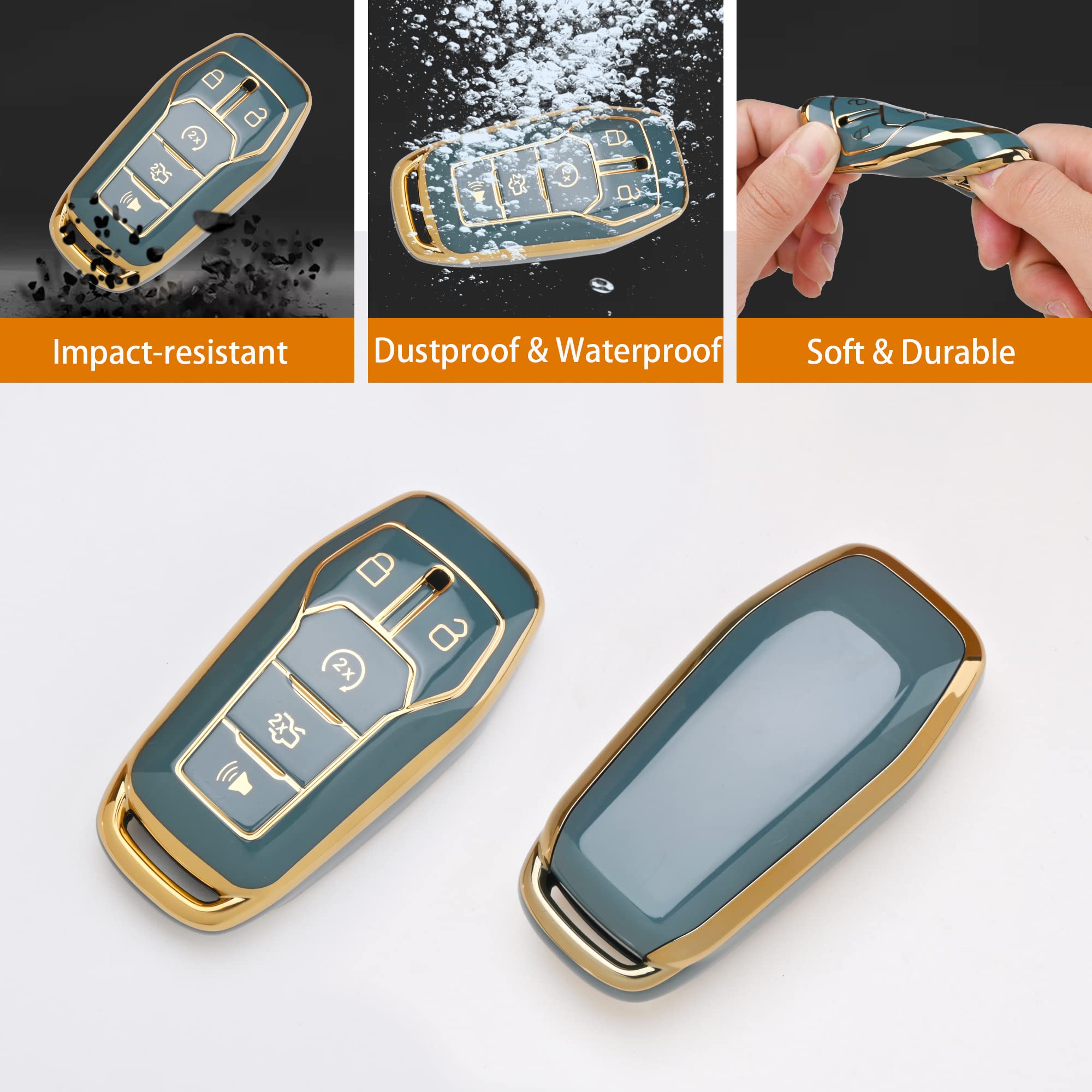 IJDMTOY Funda Protectora Para Llavero De TPU Azul Con Acabado Cromado Compatible Con Ford O Lincoln 4/5 Botones Llave De Acceso Inteligente Sin Llave