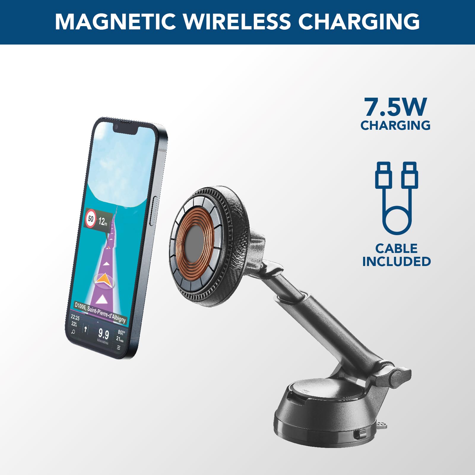 cellularline Supporto da Auto Magsafe - Sistema di Raffreddamento - per iPhone da Serie 12 in Poi - Carica Wireless a 7,5W - Fissaggio su bocchette universali, su cruscotto o Vetro - Nero