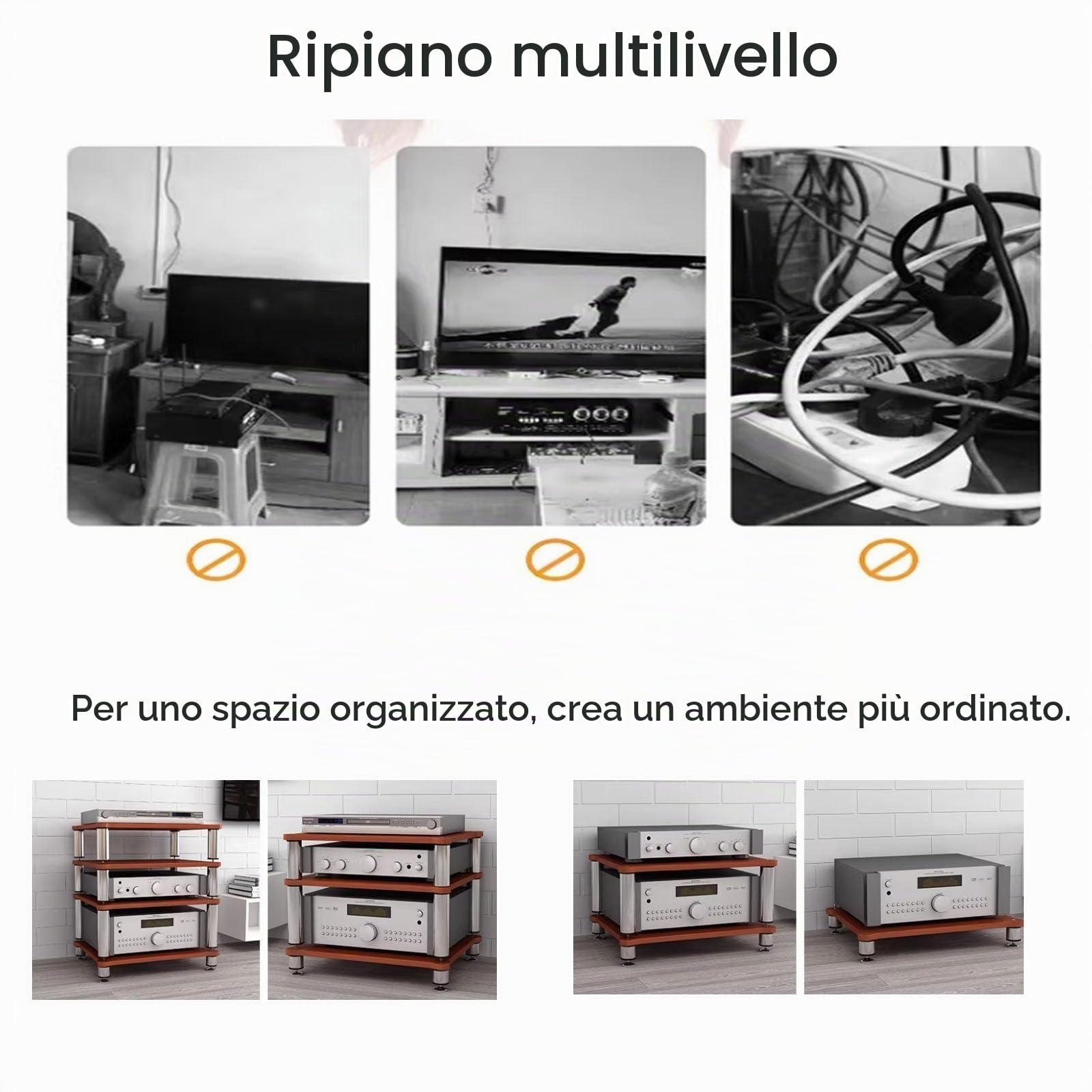 Cabinet Audio HIFI Supporto Per Lettori Di Dischi HIFI A 2/3/4 Piani Rack E Supporti HiFi Armadio Rack Audio Scaffale AV Tavolo TV Per Amplificatore/tavolino/sky Box/stampante(Black,60*48*76c