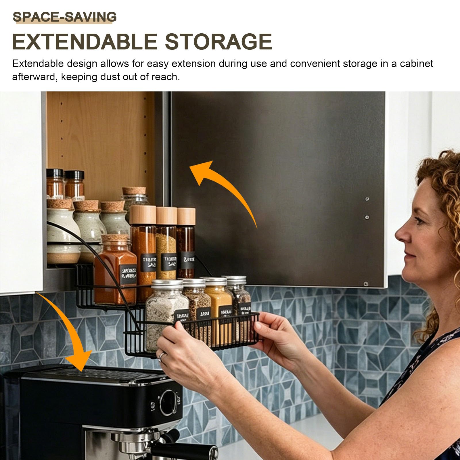 Ausziehbarer Schrank-Organizer, 3-stufig Ausziehbarer Gewürzregal für Küchenschrank für Hängeschrank, Multifunktionales Heben Pull-Down-Regal-Schrank-Organizer Platzsparend
